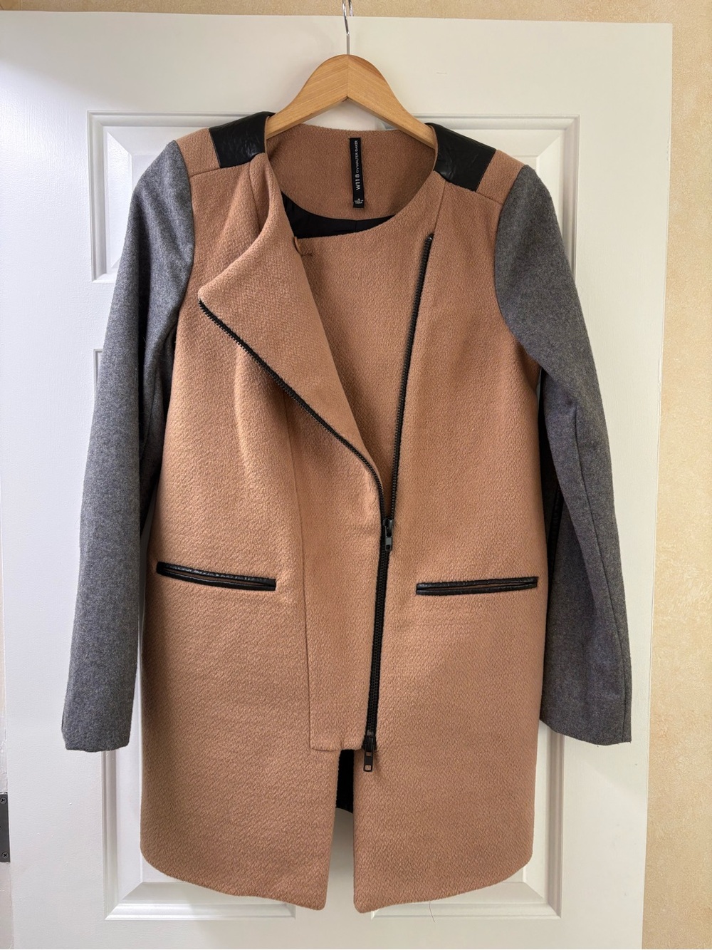 W118 by Walter Baker Camel Coat with Gray Sleeves
